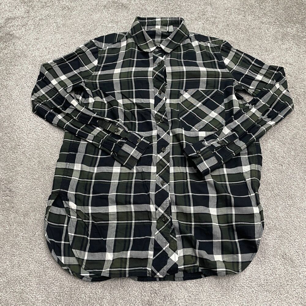 Athleta Button Down Plaid Shirt Womens XS Multicolor Long Sleeve Cotton Casual